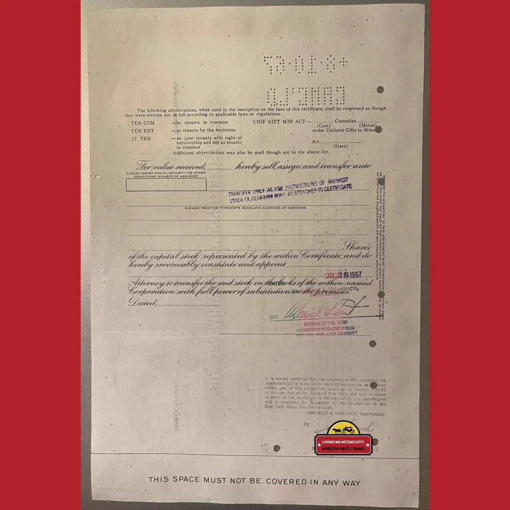 Rare Vintage Red Pan Am Stock Certificate Airline Collectible