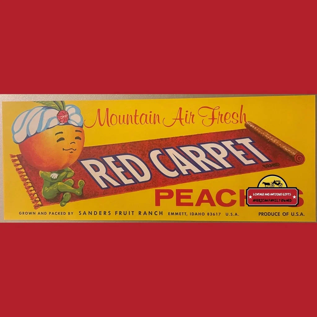 Rare Antique Vintage Peach Genie Red Carpet Crate Label from Idaho
