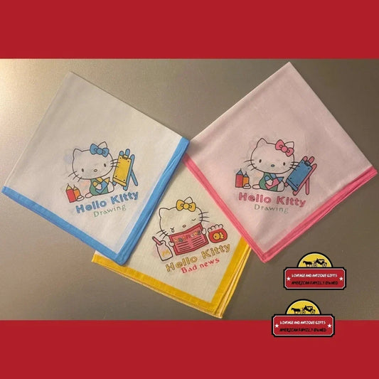 Rare 1980s Hello Kitty Cotton Cloth Napkins in 3 Colors