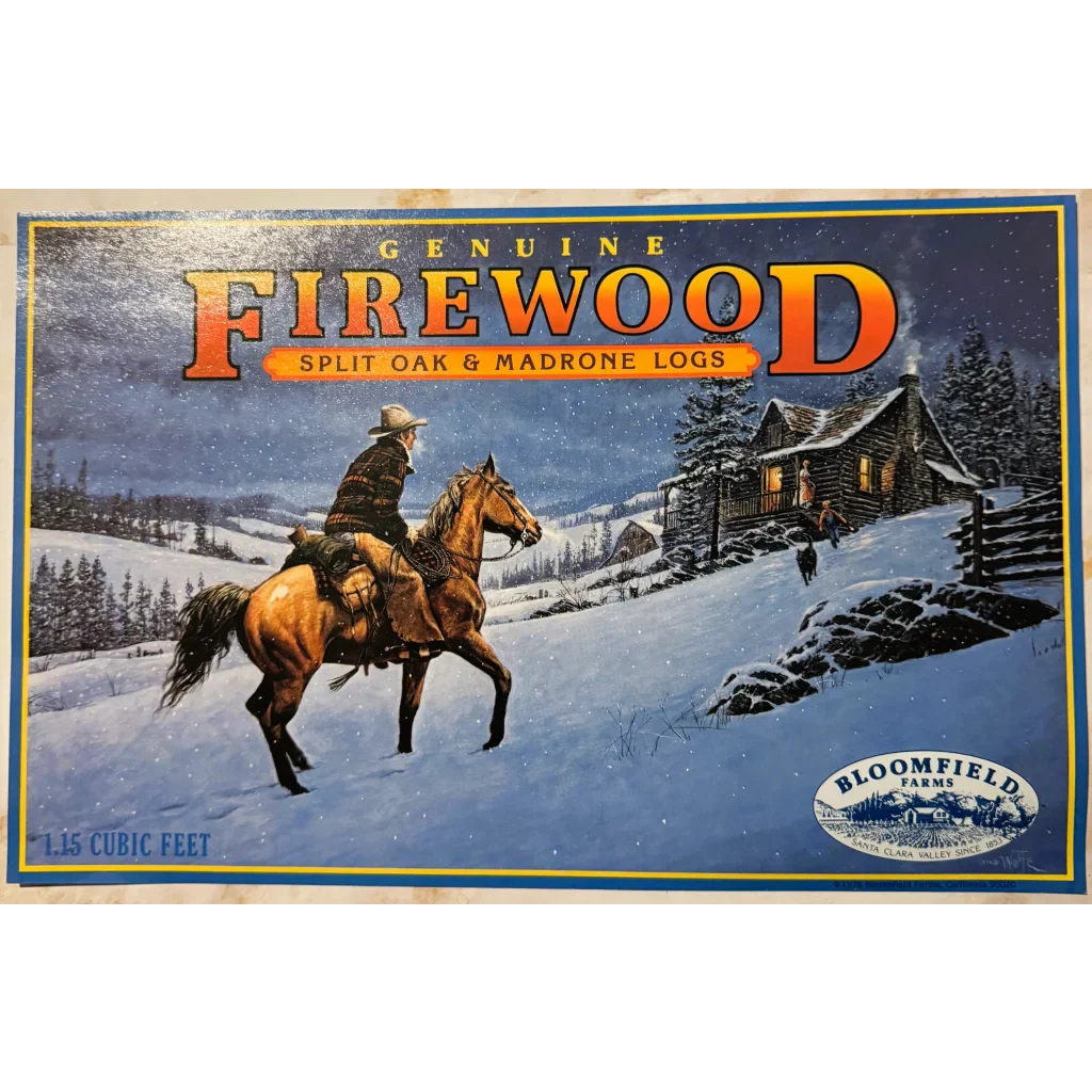 Vintage Cowboy Firewood Label Brings Winter Nostalgia to Life