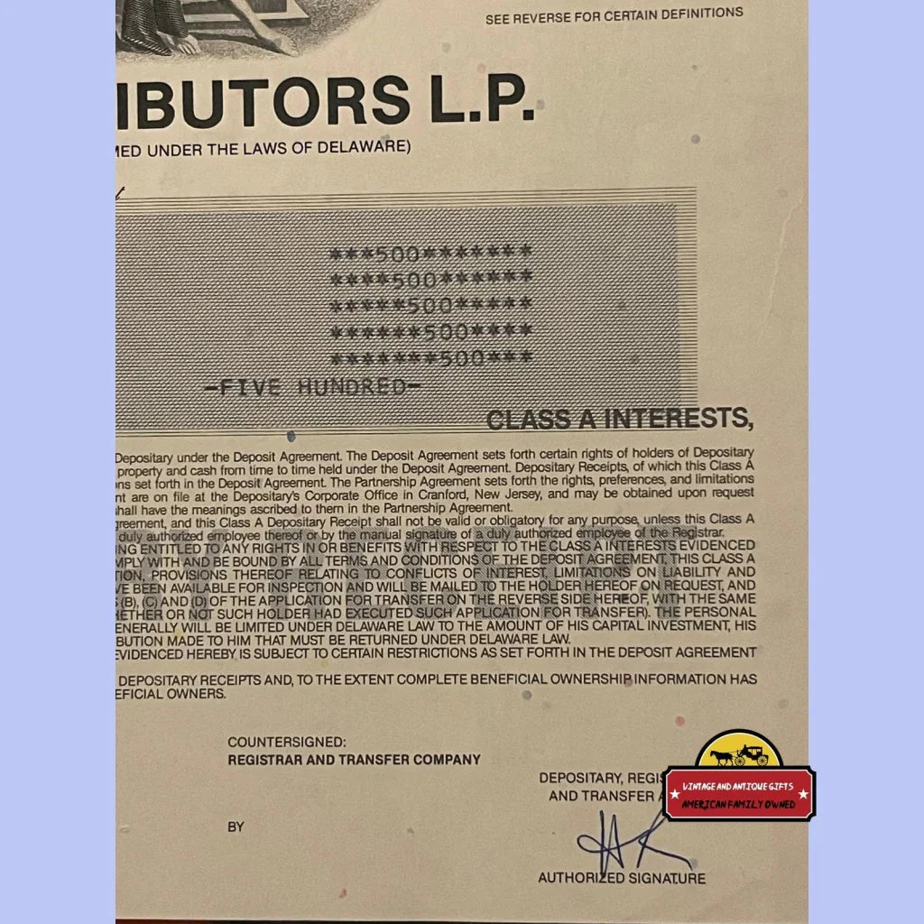 Rare Vintage Sun Distributors Stock Certificate 1990s Sunoco