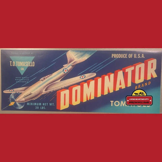 Rare P51 Mustang Vintage Dominator Crate Label from 1940s WWII Era