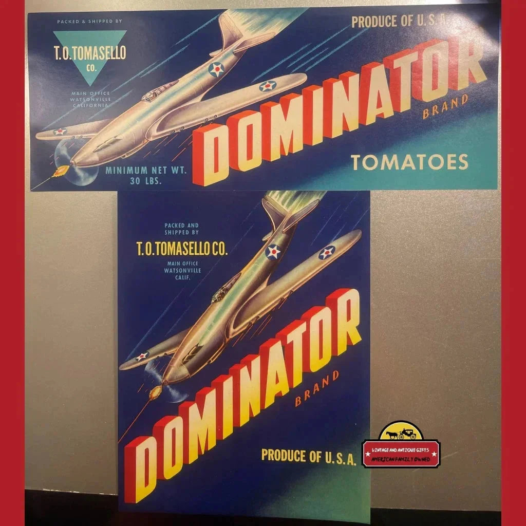 Rare Vintage Dominator Crate Labels from 1940s and 1950s California