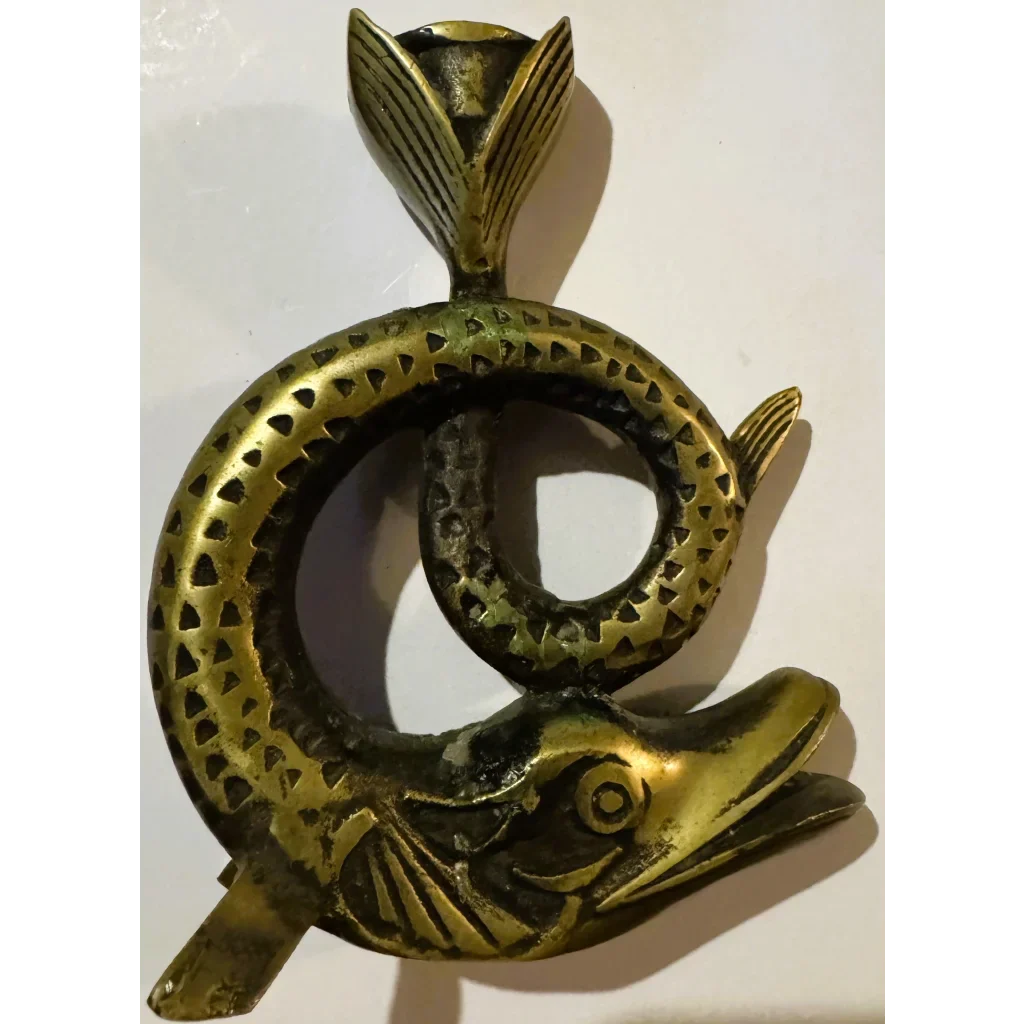Vintage French Bronze Fish Candlestick Swims into Your Collection