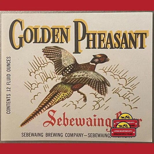 Rare Vintage Golden Pheasant Beer Label from 1950s Michigan