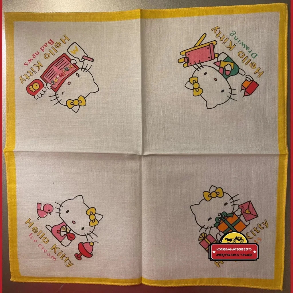 Rare 1980s Hello Kitty Cotton Cloth Napkin Handkerchief Treasure