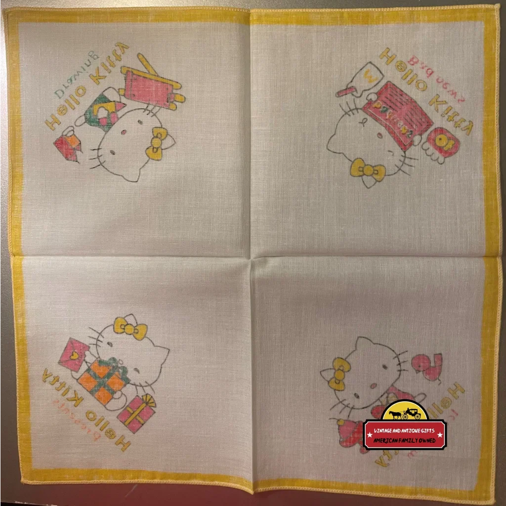 Rare 1980s Hello Kitty Cotton Cloth Napkin Handkerchief Treasure