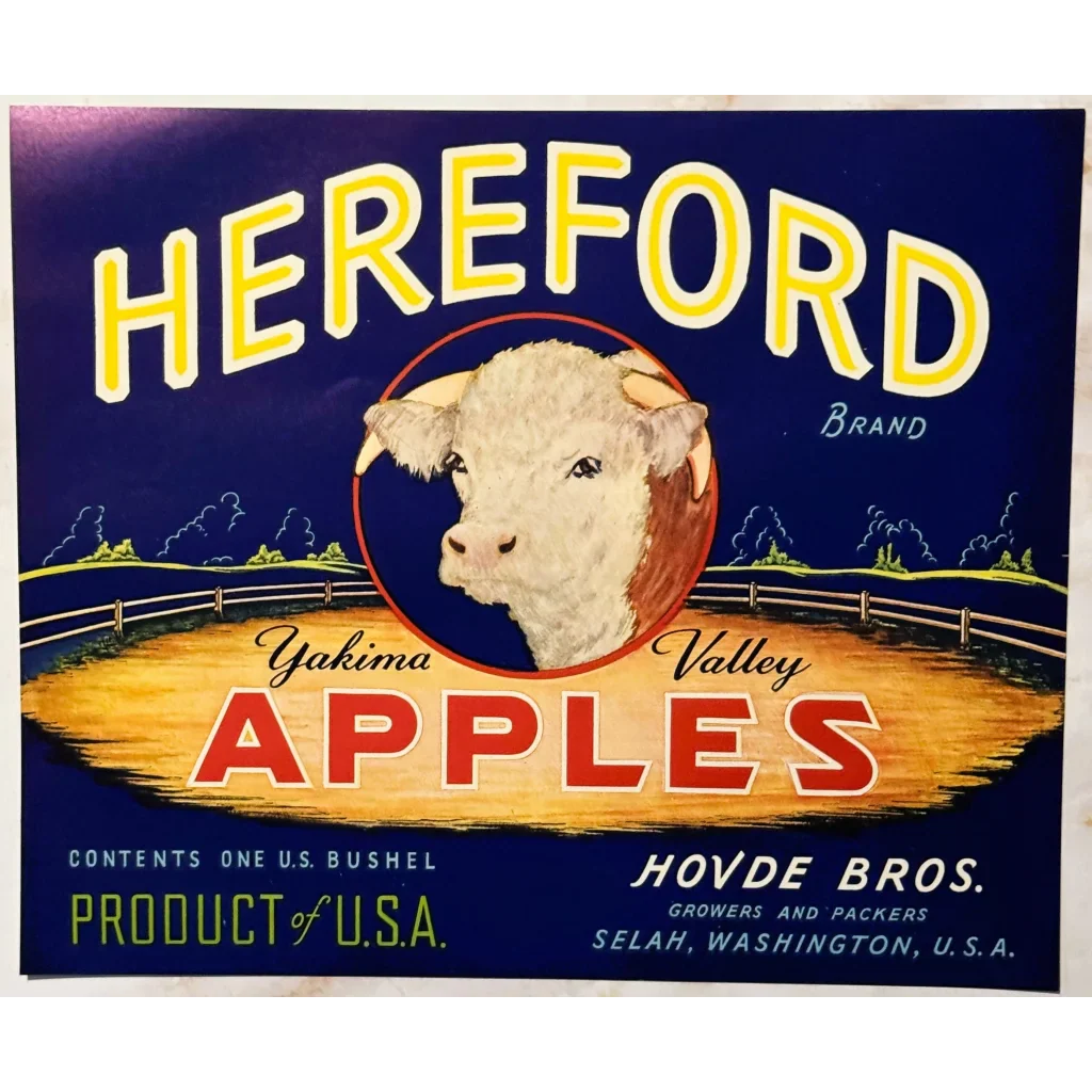 Vintage Hereford Apples Crate Label Brings 1930s Yakima Valley to Life