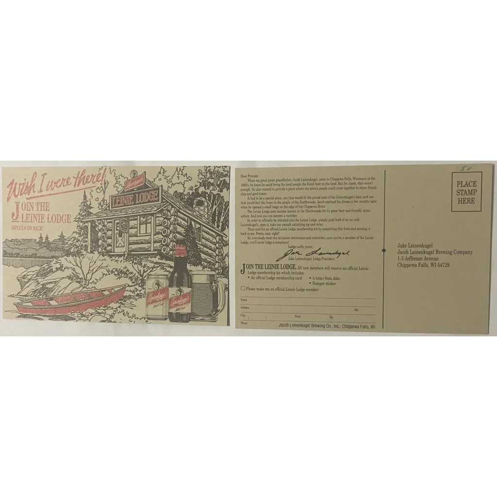 Rare Vintage Leinenkugel's Beer Postcard from Chippewa Falls