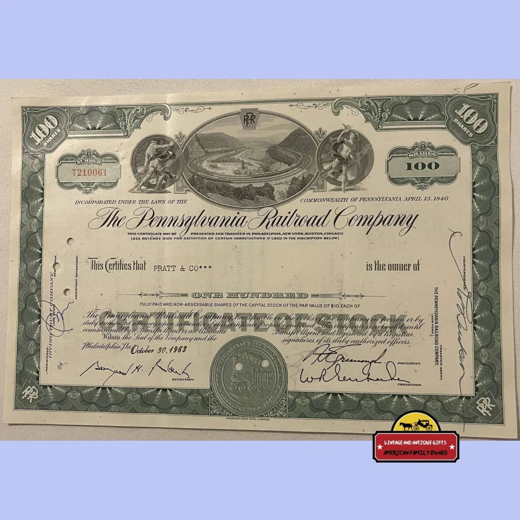 Rare Vintage Pennsylvania Railroad Stock Certificate Showcases History