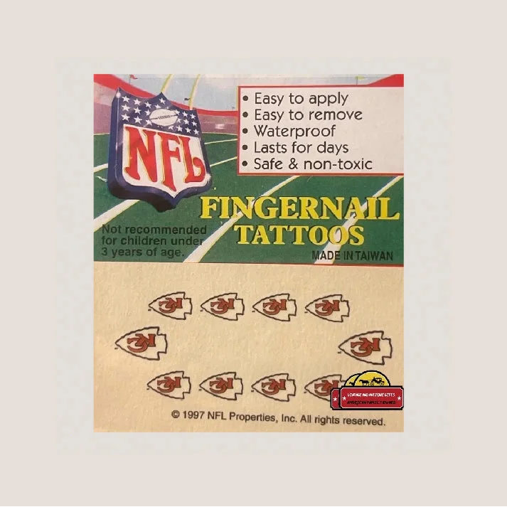 Vintage NFL Kansas City Chiefs Fingernail Tattoos Spark Team Spirit, KC