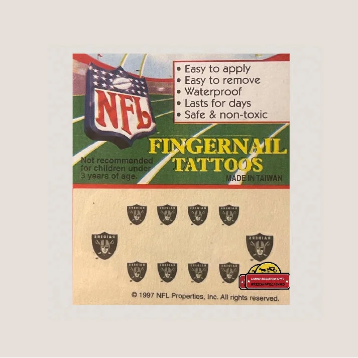 Vintage NFL Oakland Raiders Fingernail Tattoos Spark Team Spirit