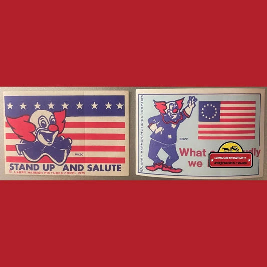 Rare Vintage Patriotic Bicentennial Bozo Stickers from 1975