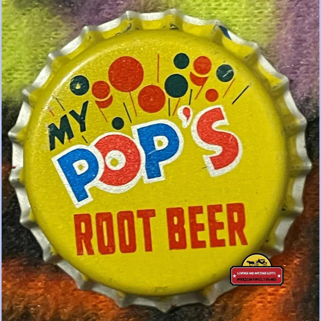 Rare 1960s My Pops Root Beer Bottle Cap with Festive Design