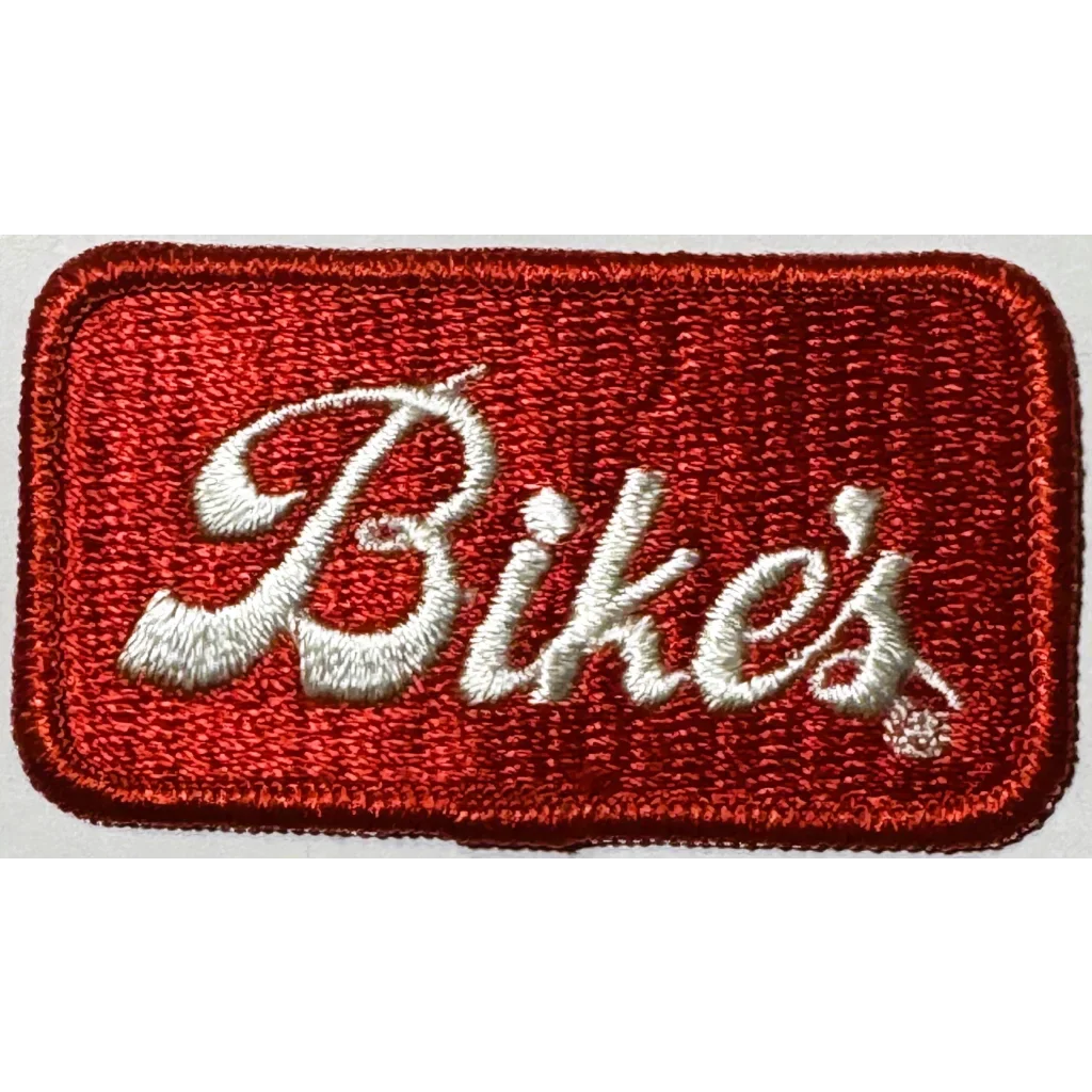 Vintage Red Bikes Embroidered Patch with White Script Lettering