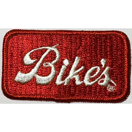 Vintage Red Bikes Embroidered Patch with White Script Lettering