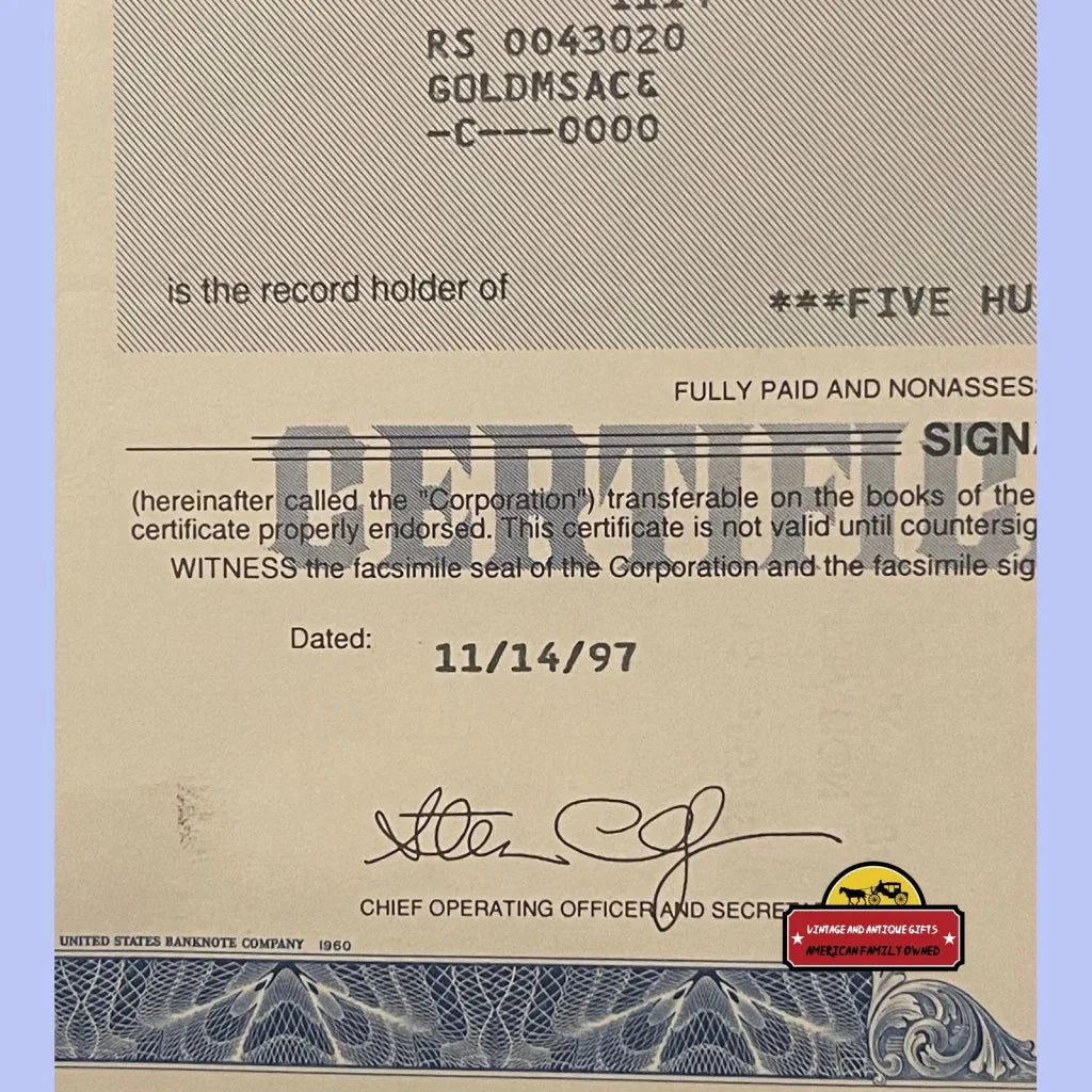 Rare 1997 Signature Resorts Stock Certificate Collectible