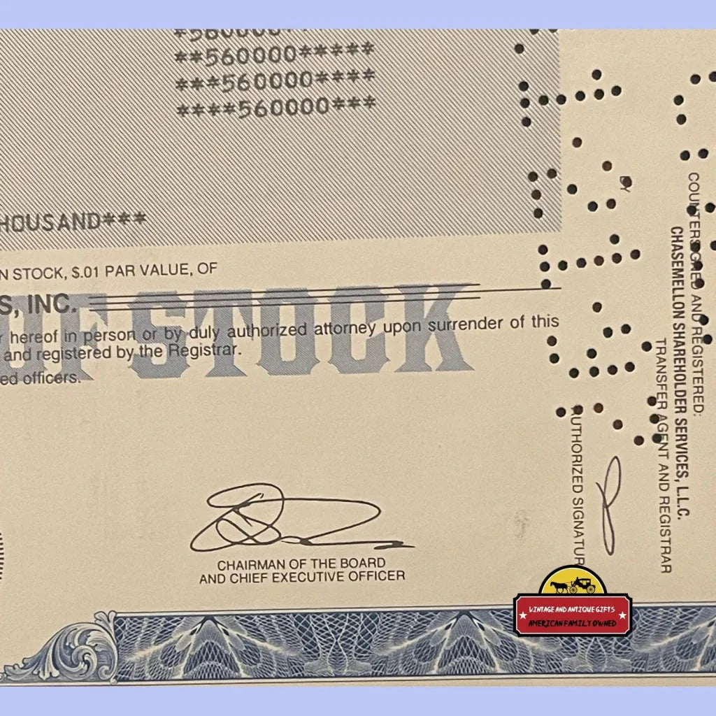Rare 1997 Signature Resorts Stock Certificate Collectible