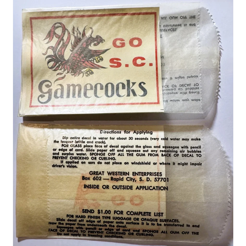 Vintage South Carolina Gamecocks Decal Brings 1960s Spirit to Life
