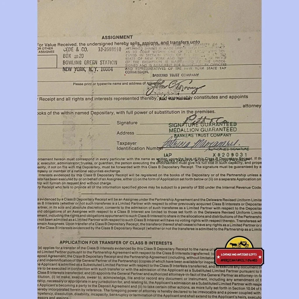 Rare Vintage Sun Distributors Stock Certificate from 1990s Sunoco