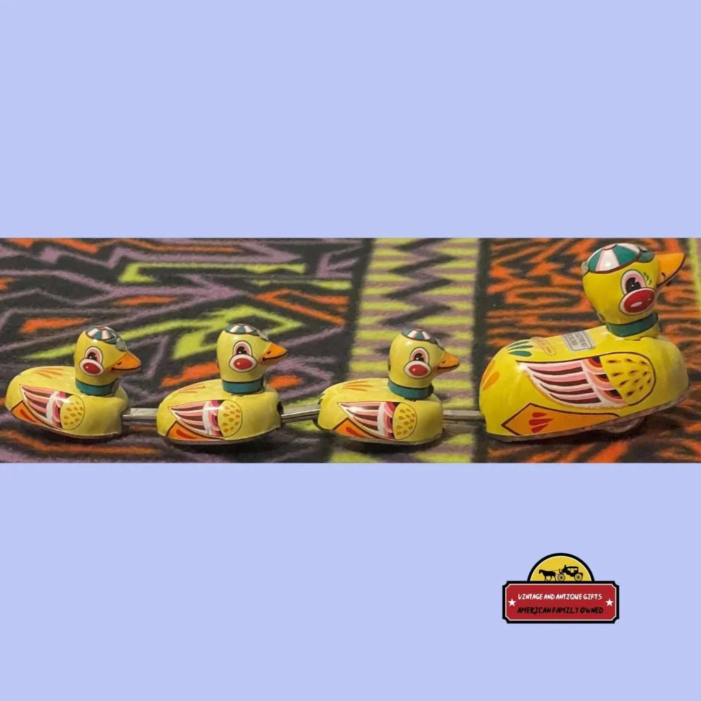 Rare Vintage Tin Wind Up Duck Family Toy from the 70s and 80s