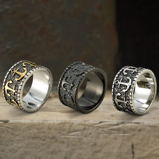 Vintage Anchor Stainless Steel Marine Ring