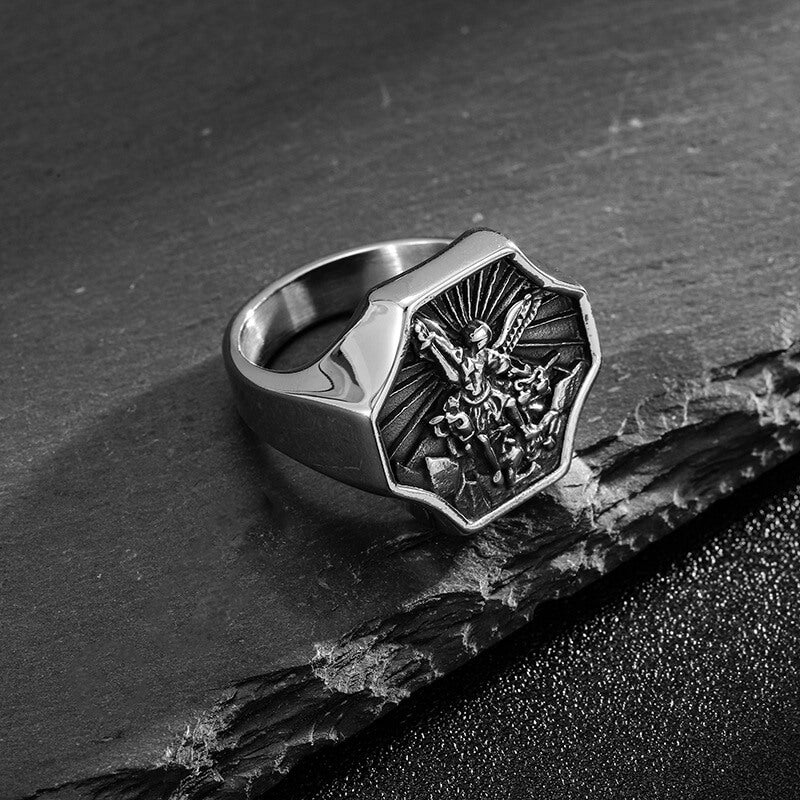 Vintage Archangel Saint Michael Stainless Steel Ring