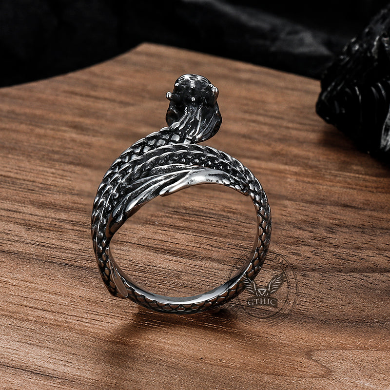 Vintage Coiled Chinese Dragon Stainless Steel Ring