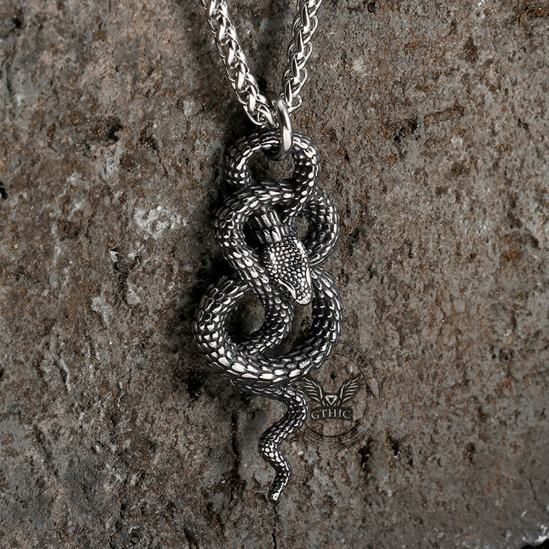 Vintage Coiled Snake Stainless Steel Pendant