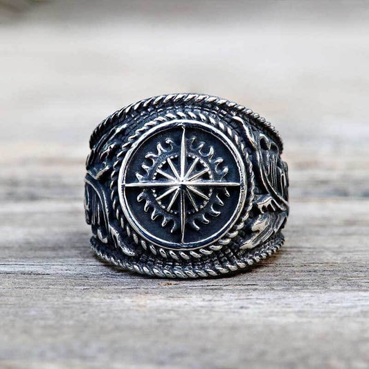 Vintage Compass Stainless Steel Marine Ring