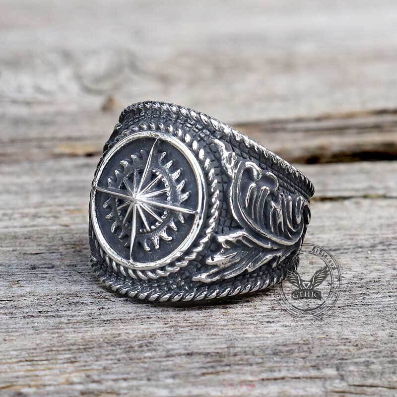 Vintage Compass Stainless Steel Marine Ring