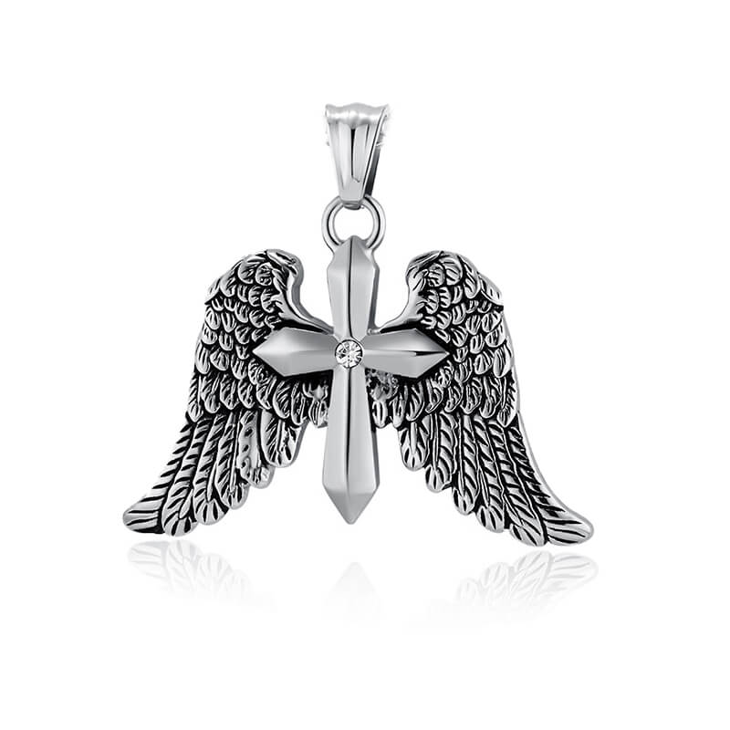 Vintage Cross Angel Wings Stainless Steel Pendant