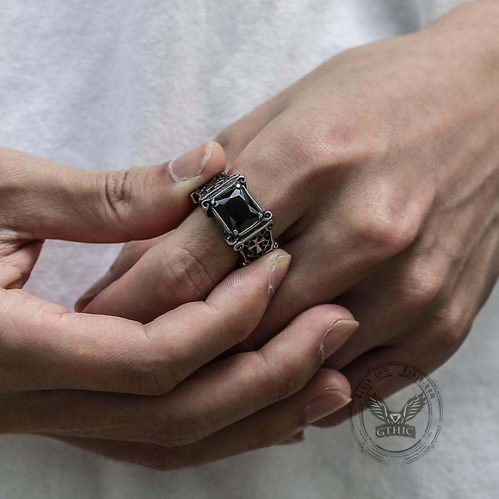 Vintage Cross Stainless Steel Gemstone Ring