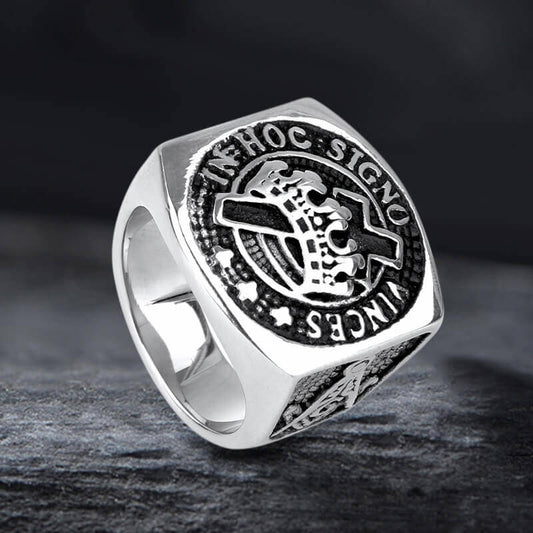 Vintage Crown Cross Stainless Steel Masonic Ring