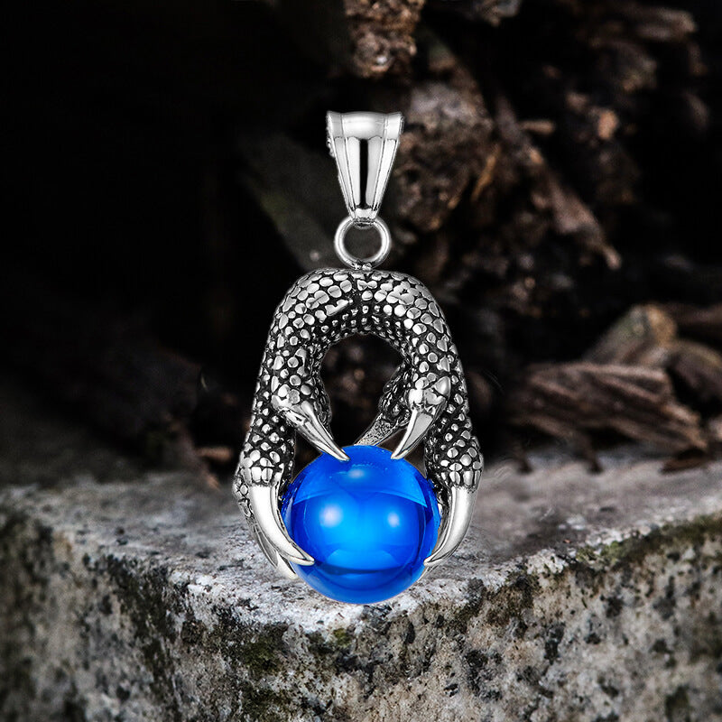 Vintage Dragon Claw Agate Stainless Steel Pendant