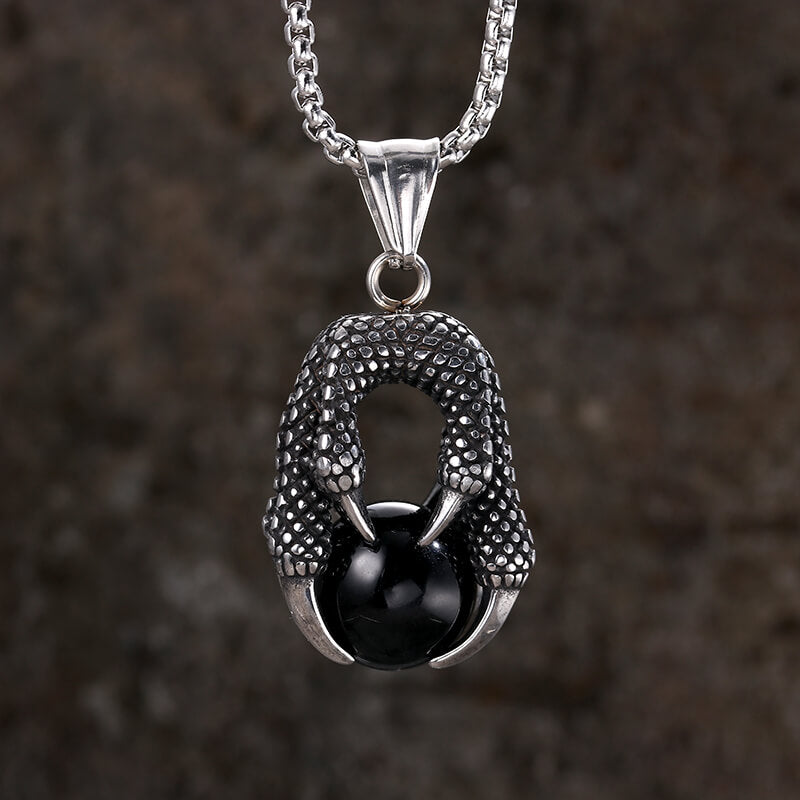 Vintage Dragon Claw Agate Stainless Steel Pendant