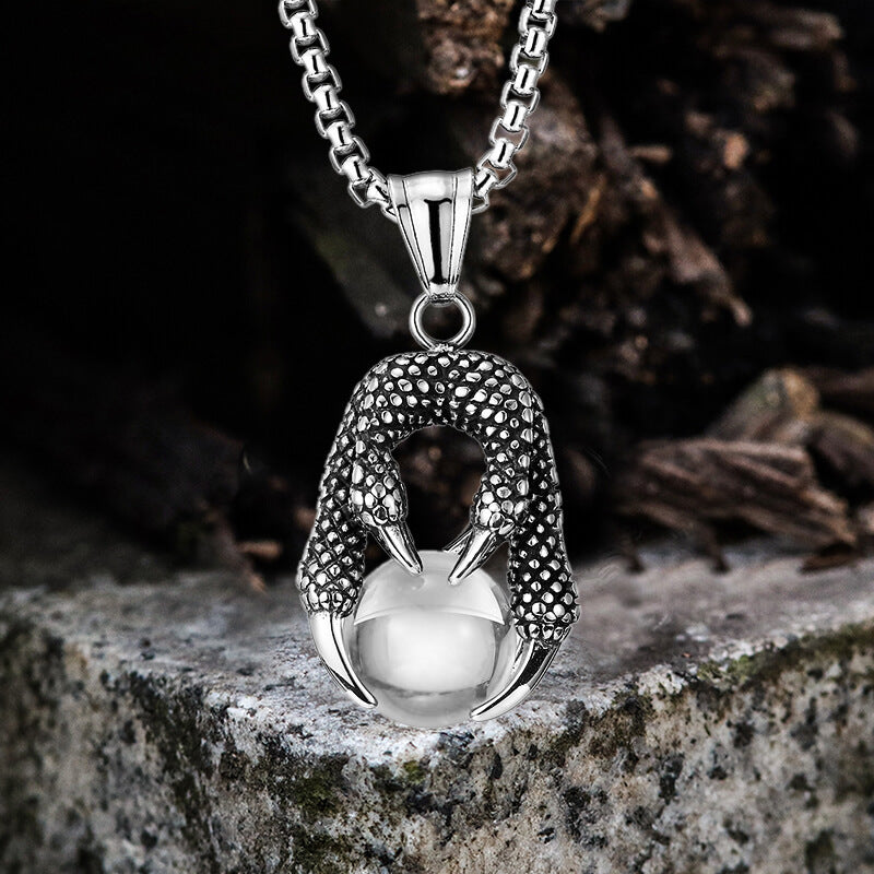 Vintage Dragon Claw Agate Stainless Steel Pendant