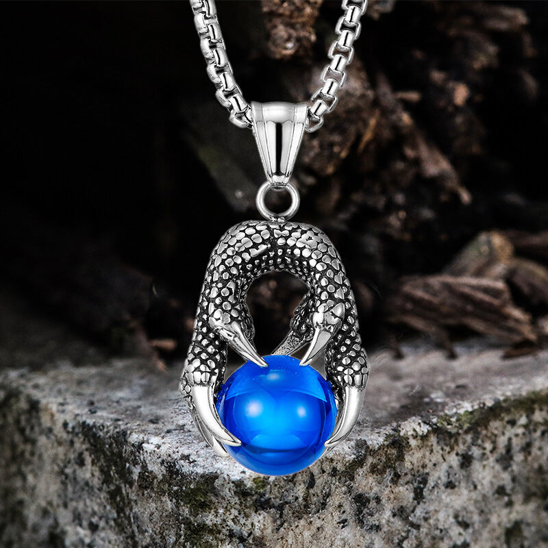 Vintage Dragon Claw Agate Stainless Steel Pendant