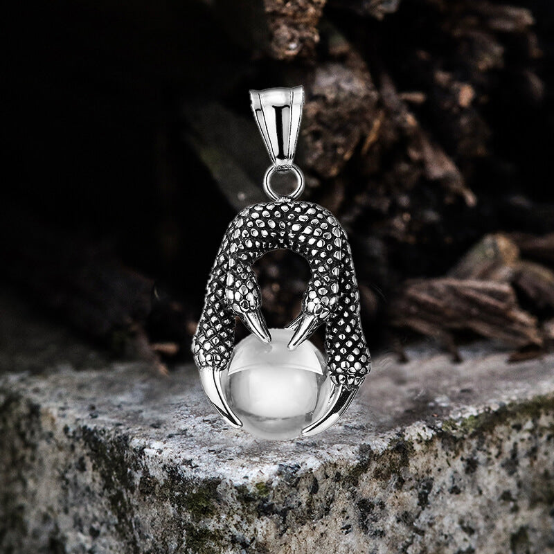 Vintage Dragon Claw Agate Stainless Steel Pendant