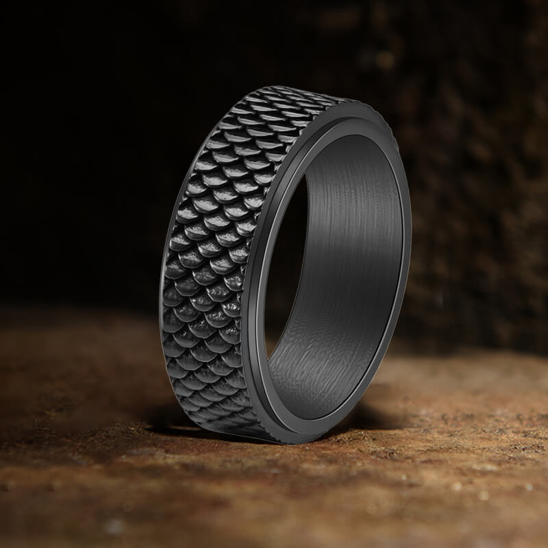 Vintage Fish Scale Spinner Stainless Steel Ring