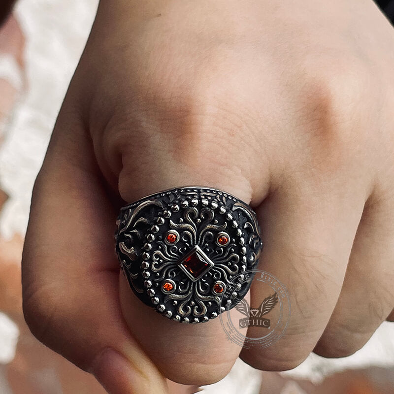 Vintage Floral Pattern Stainless Steel Ring
