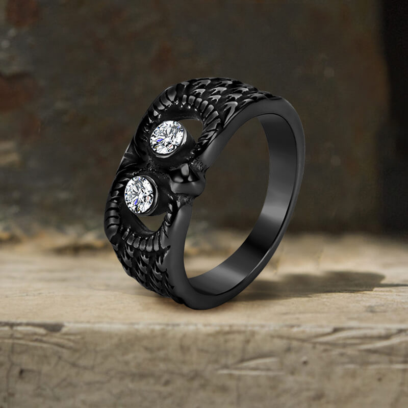 Vintage Gem-set Owl Stainless Steel Ring
