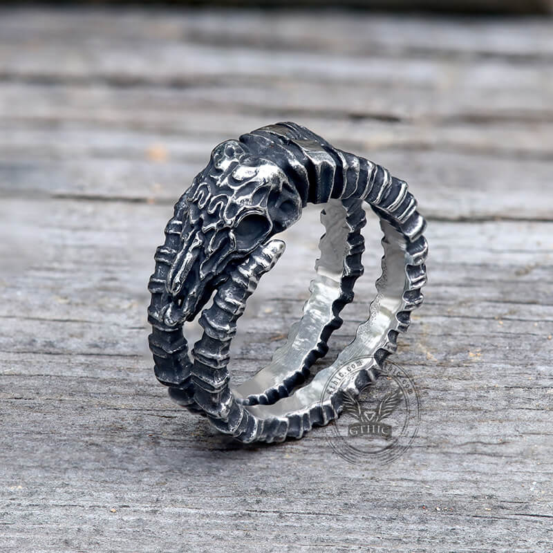 Vintage Goat Head Skull Stainless Steel Open Ring