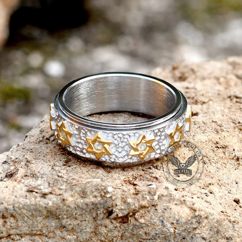 Vintage Hexagram Stainless Steel Spinner Ring