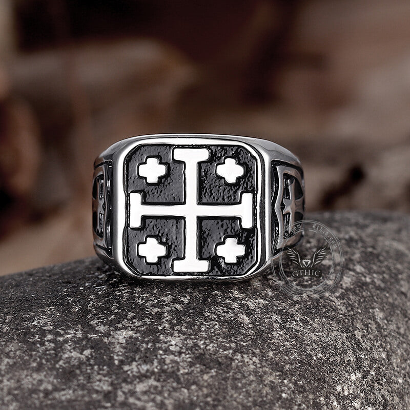 Vintage Jerusalem Cross Stainless Steel Christian Ring