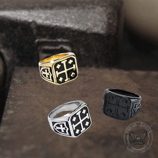 Vintage Jerusalem Cross Stainless Steel Christian Ring