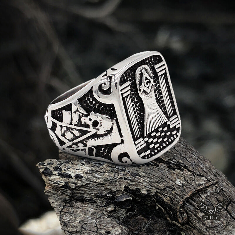 Vintage Masonic Stainless Steel Men's Ring