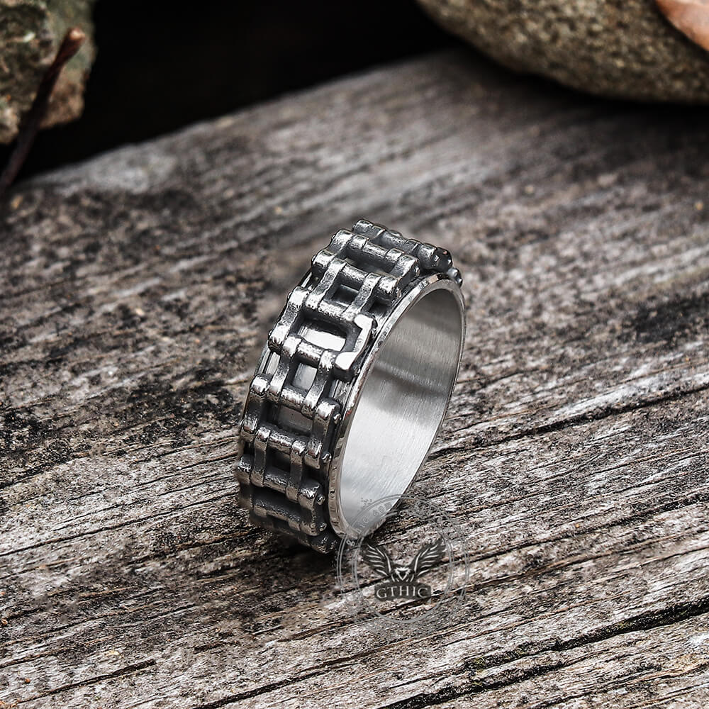 Vintage Motorcycle Chain Stainless Steel Spinner Ring