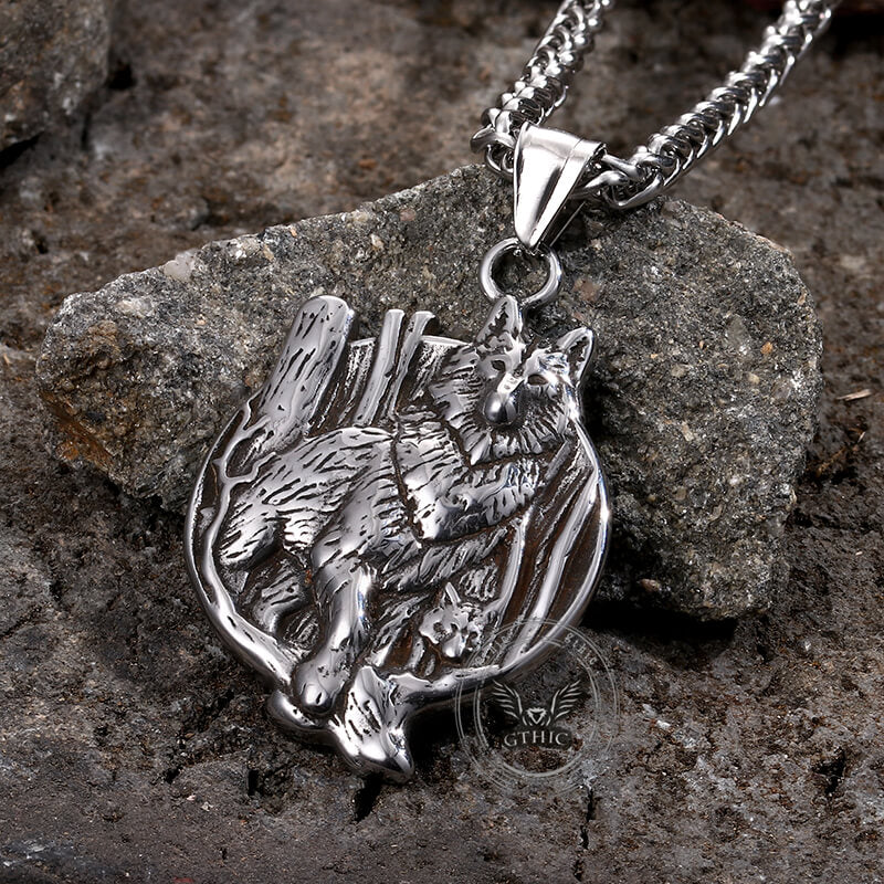 Vintage Nordic Viking Wolf Head Stainless Steel Pendant Necklace