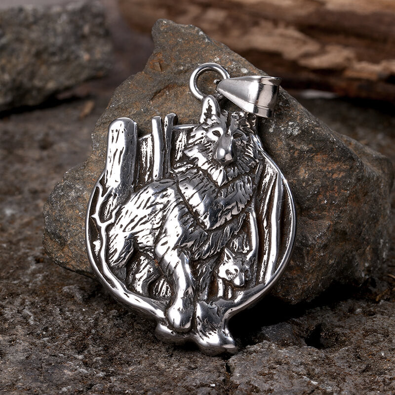 Vintage Nordic Viking Wolf Head Stainless Steel Pendant Necklace